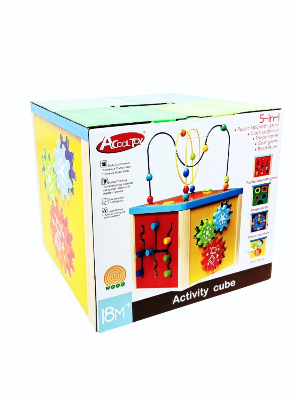 Wooden Activity Cube for Kids, 5-in-1 Montessori Baby Learning Toy - Picture 8 of 13